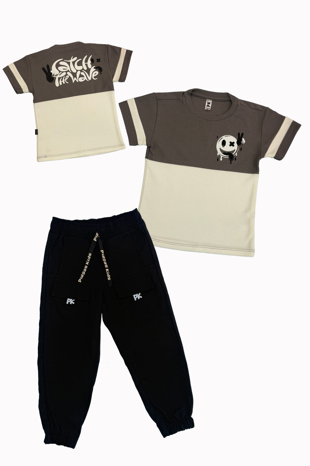 Conjunto Pant Negro Cortes PK + Camiseta Textura Cortes