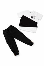 Conjunto Pantalon Negro Cargo Cierres Laterales + Camiseta