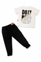Conjunto Pantalon Negro Cargo Cierres Laterales + Camiseta