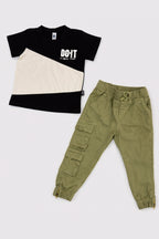 Conjunto Pantalón Verde Cargo Cierres Laterales + Camiseta