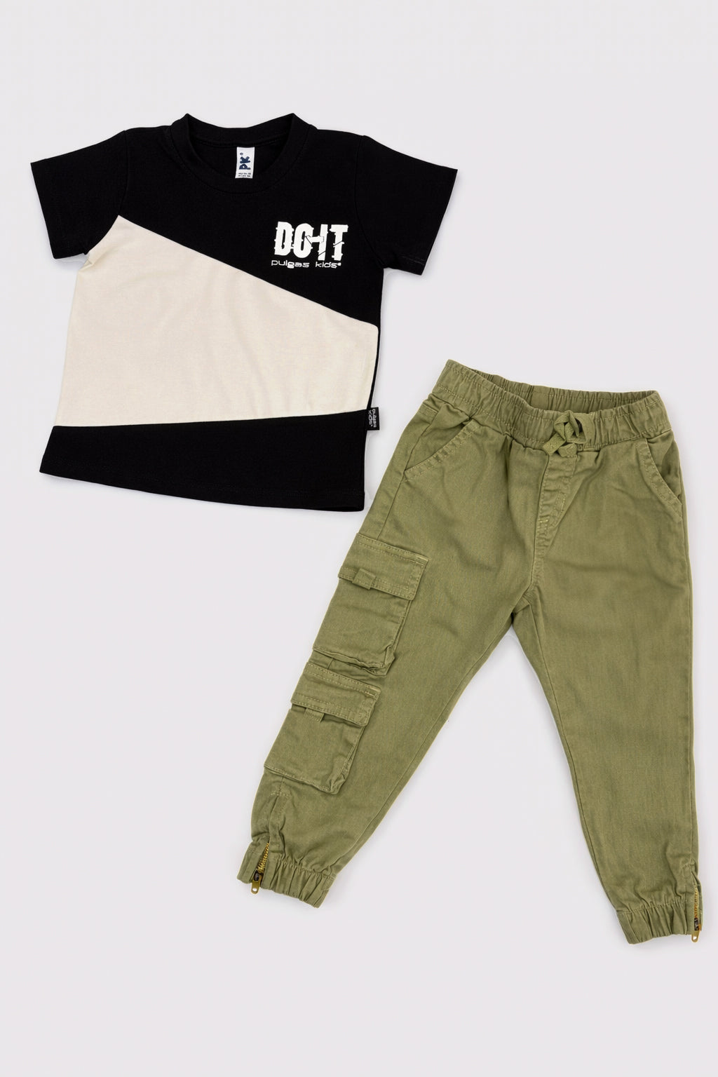 Conjunto Pantalón Verde Cargo Cierres Laterales + Camiseta