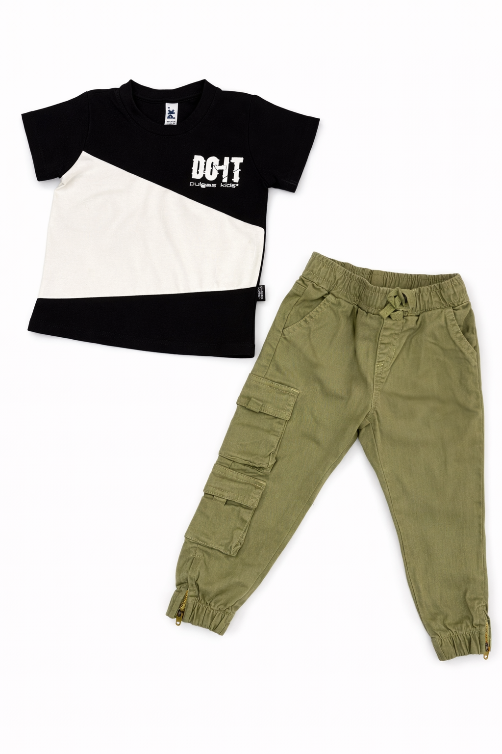 Conjunto Pantalón Verde Cargo Cierres Laterales + Camiseta