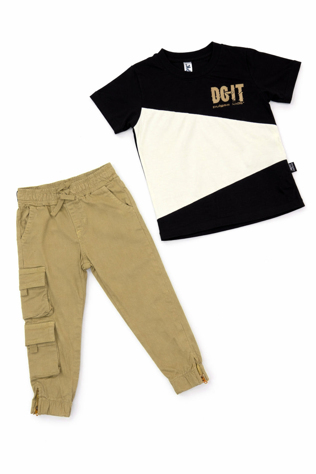 Conjunto Pantalon Caqui Cargo Cierres Laterales + Camiseta