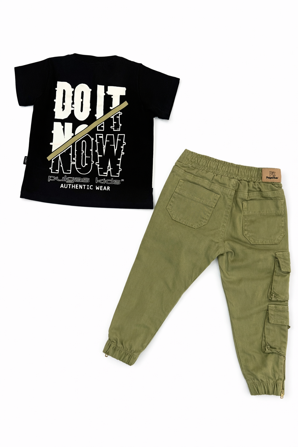 Conjunto Pantalón Verde Cargo Cierres Laterales + Camiseta