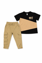 Conjunto Pantalon Caqui Cargo Cierres Laterales + Camiseta