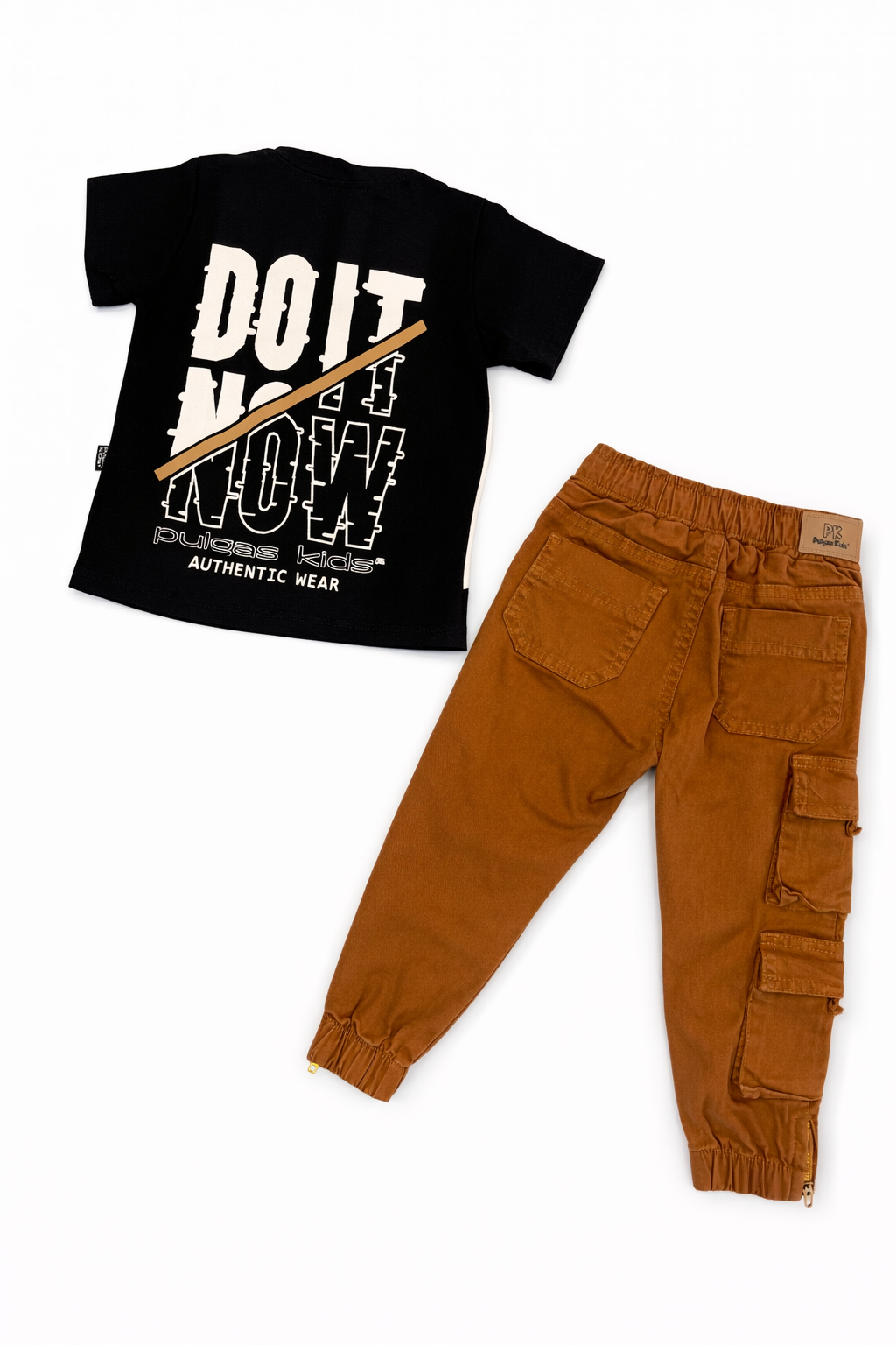 Conjunto Pantalon Ocre Cargo Cierres Laterales + Camiseta
