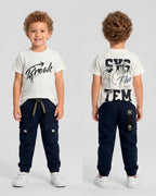 Conjunto Pant Azul Cortes PK + Camiseta Textura Oversize