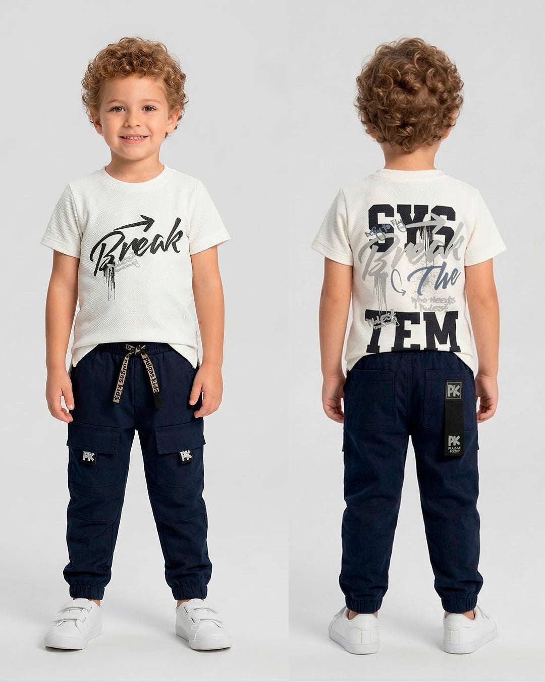 Conjunto Pant Azul Cortes PK + Camiseta Textura Oversize