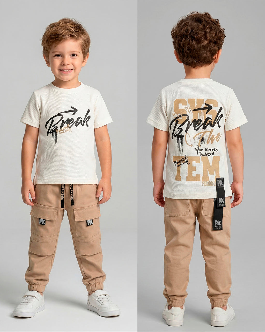 Conjunto Pant Caqui Cortes PK + Camiseta Textura Oversize