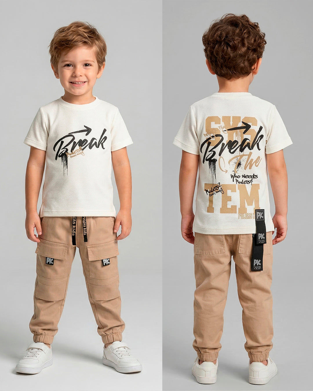 Conjunto Pant Caqui Cortes PK + Camiseta Textura Oversize