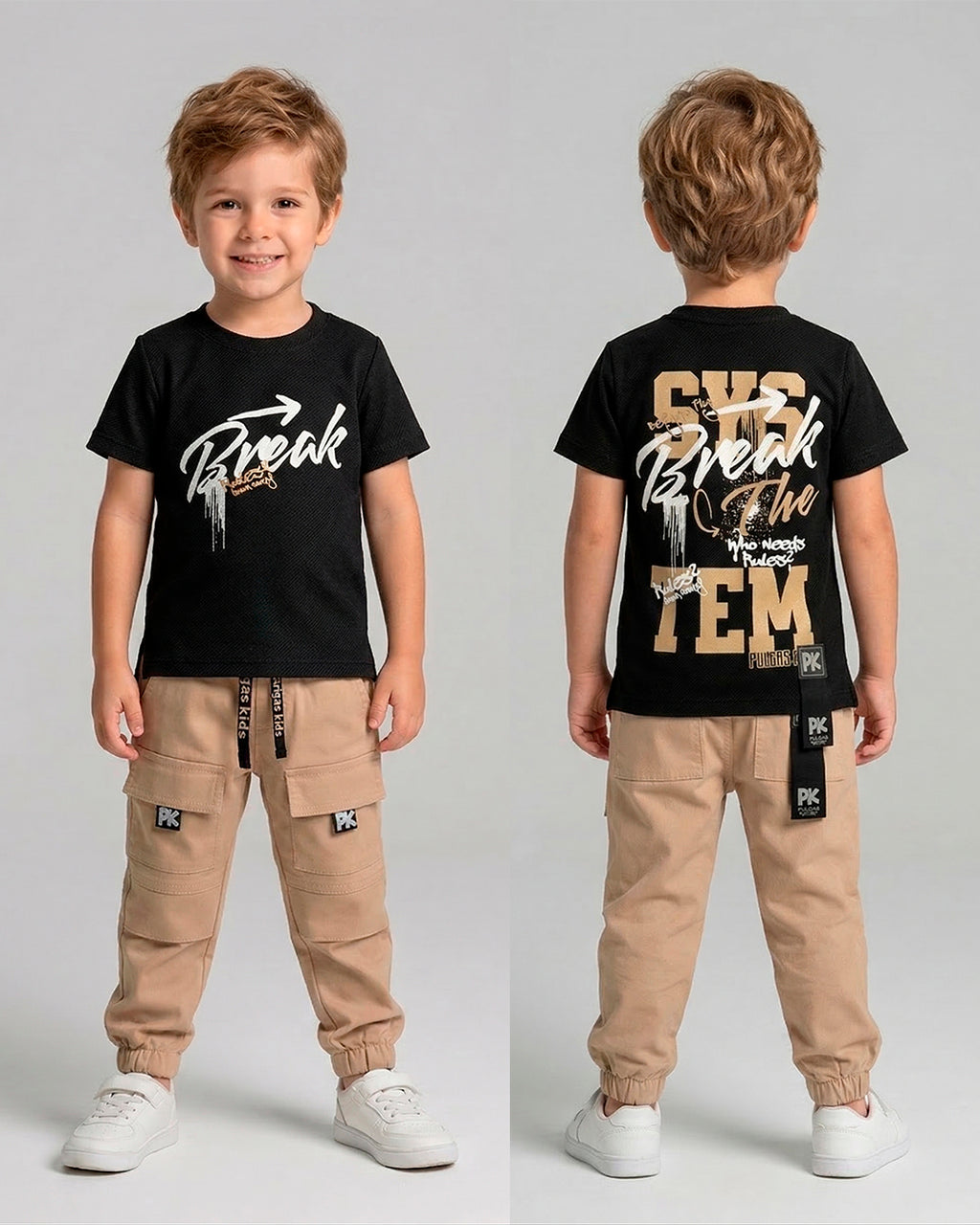 Conjunto Pant Caqui Cortes PK + Camiseta Textura Oversize