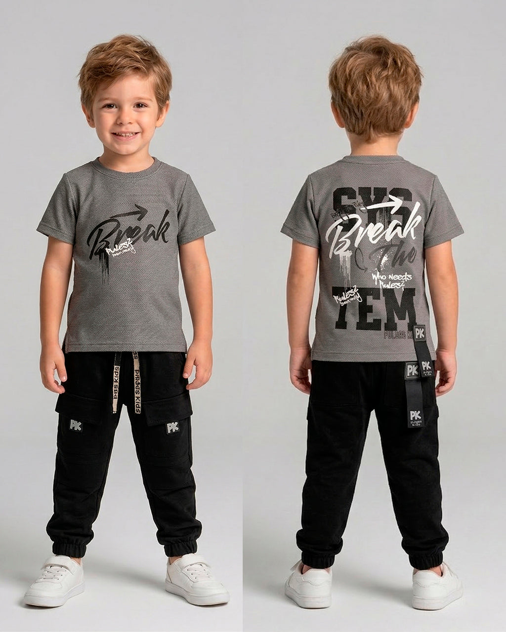 Conjunto Pant Negro Cortes PK + Camiseta Textura Oversize