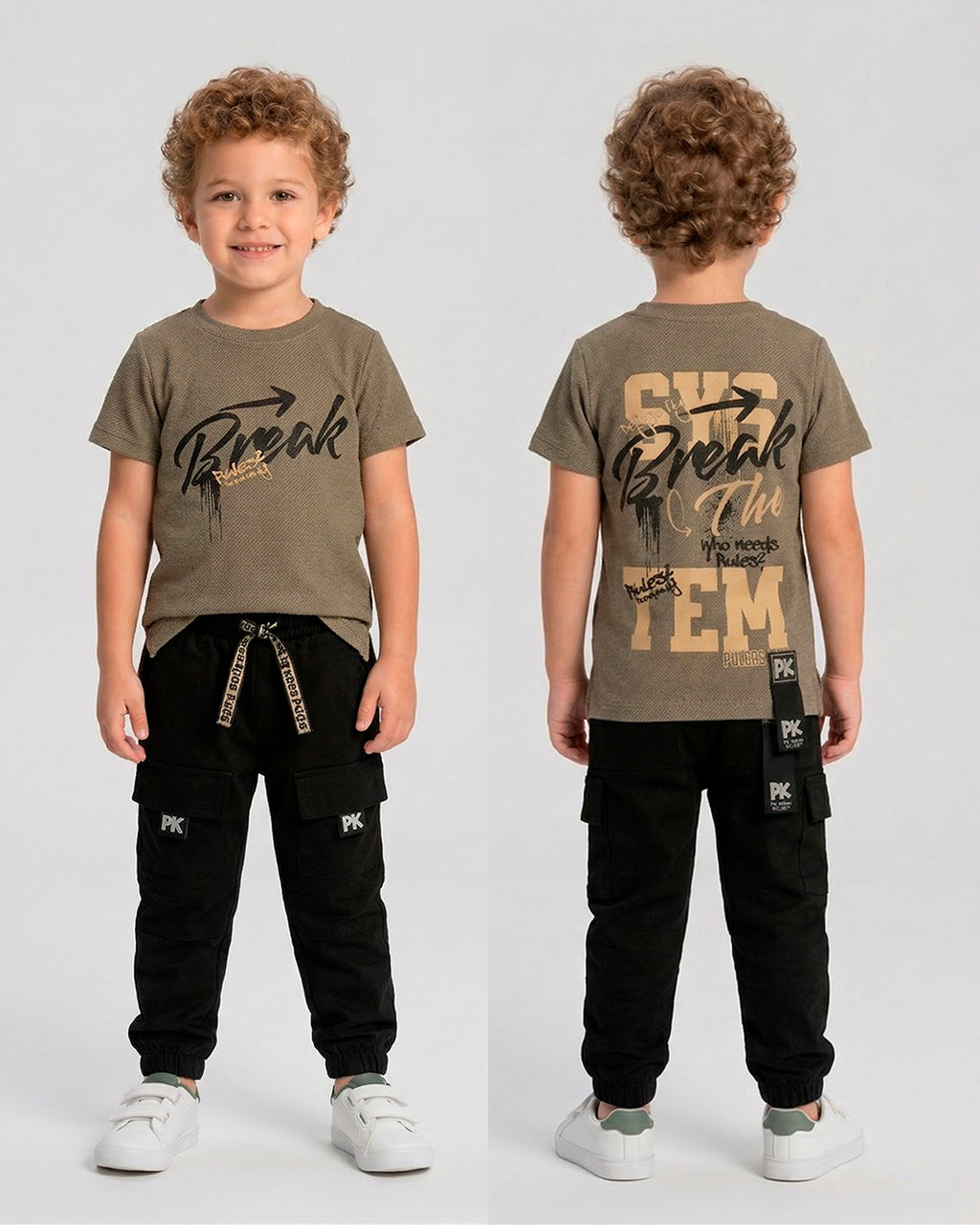 Conjunto Pant Negro Cortes PK + Camiseta Textura Oversize