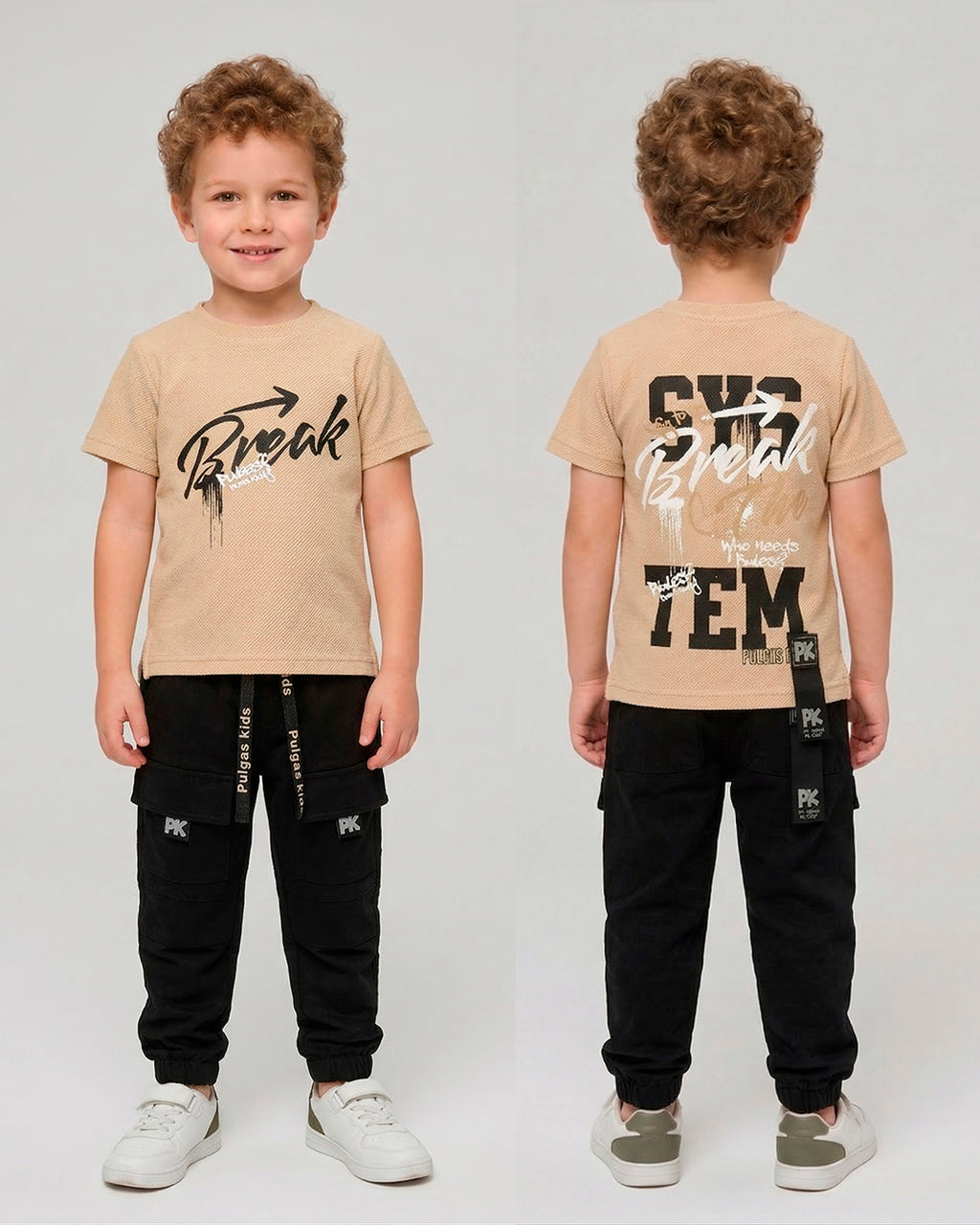 Conjunto Pant Negro Cortes PK + Camiseta Textura Oversize