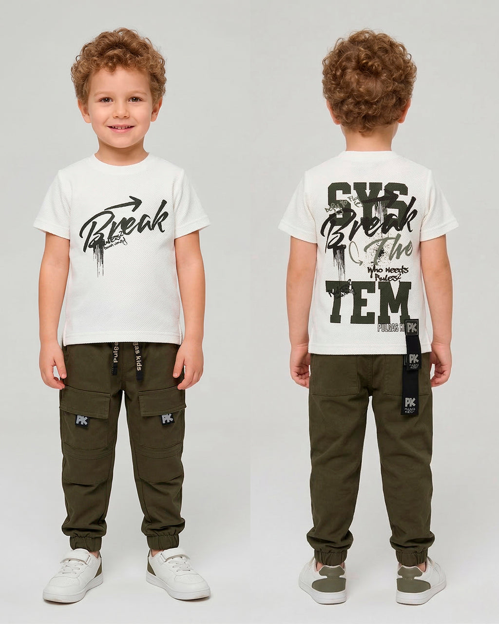 Conjunto Pant Verde Cortes PK + Camiseta Textura Oversize