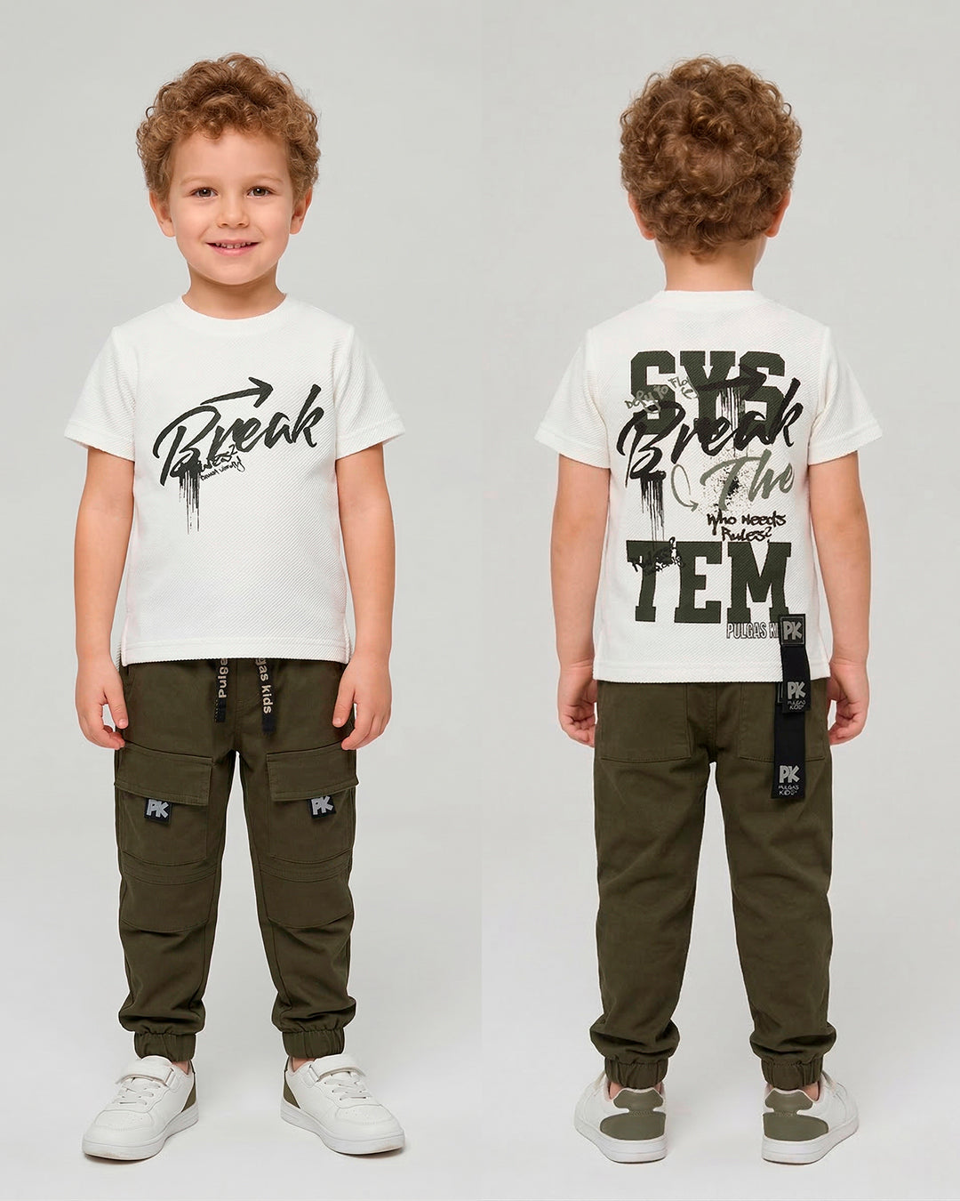 Conjunto Pant Verde Cortes PK + Camiseta Textura Oversize