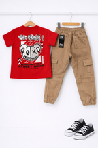 Conjunto Parachute Dril Caqui + Camiseta Estampada