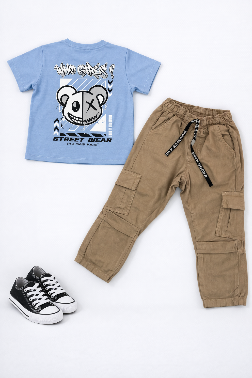 Conjunto Parachute Dril Caqui + Camiseta Estampada