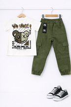 Conjunto Parachute Dril Verde + Camiseta Estampada
