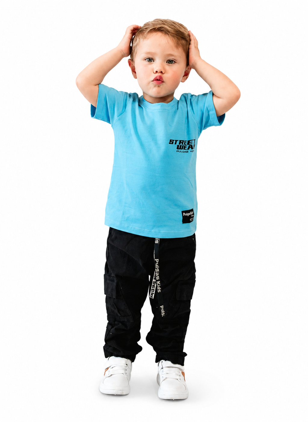 Conjunto Parachute Dril Negro + Camiseta Estampada