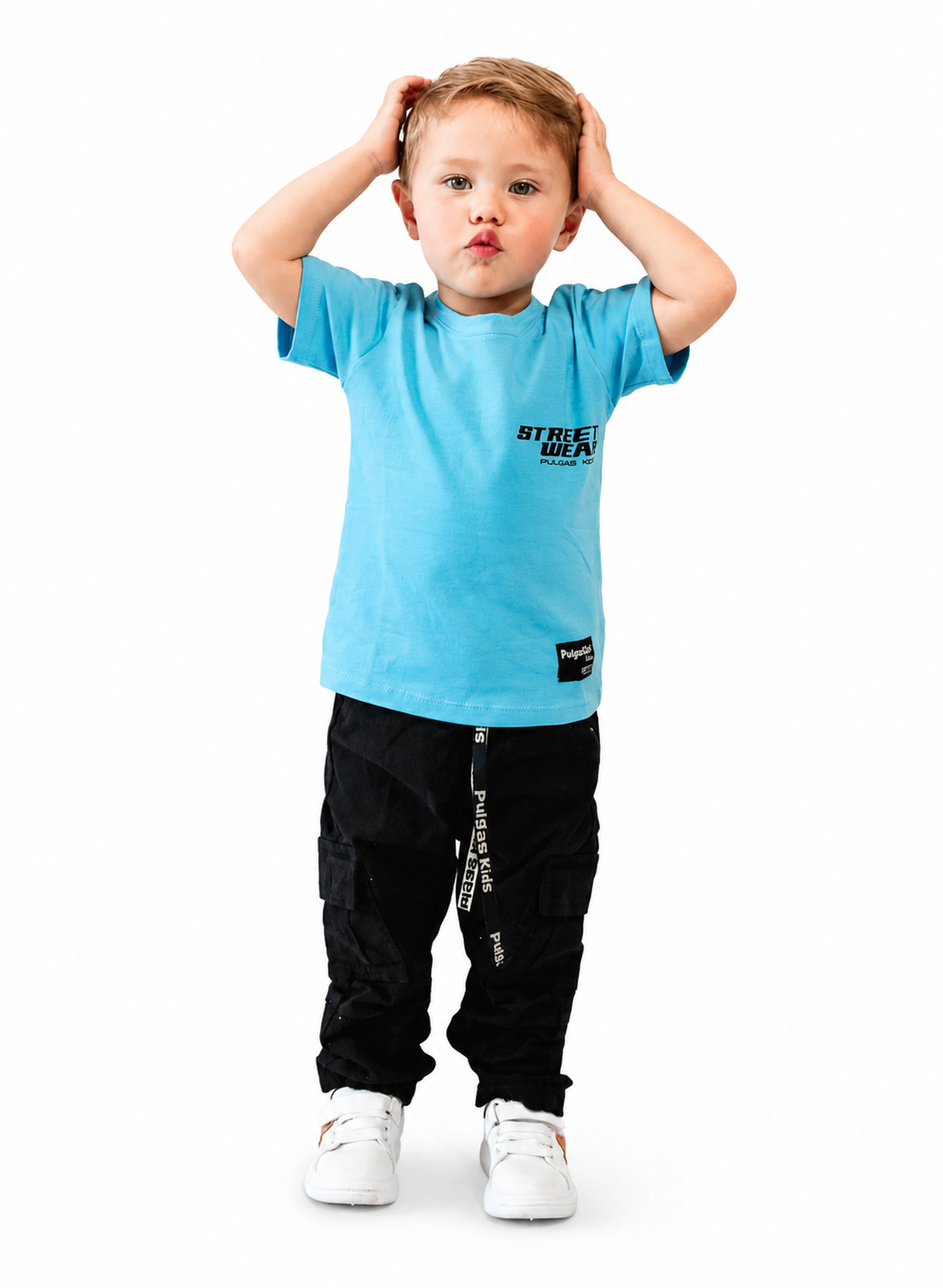 Conjunto Parachute Dril Negro + Camiseta Estampada