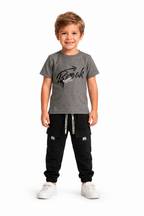 Conjunto Pant Negro Cortes PK + Camiseta Textura Oversize