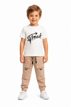 Conjunto Pant Caqui Cortes PK + Camiseta Textura Oversize