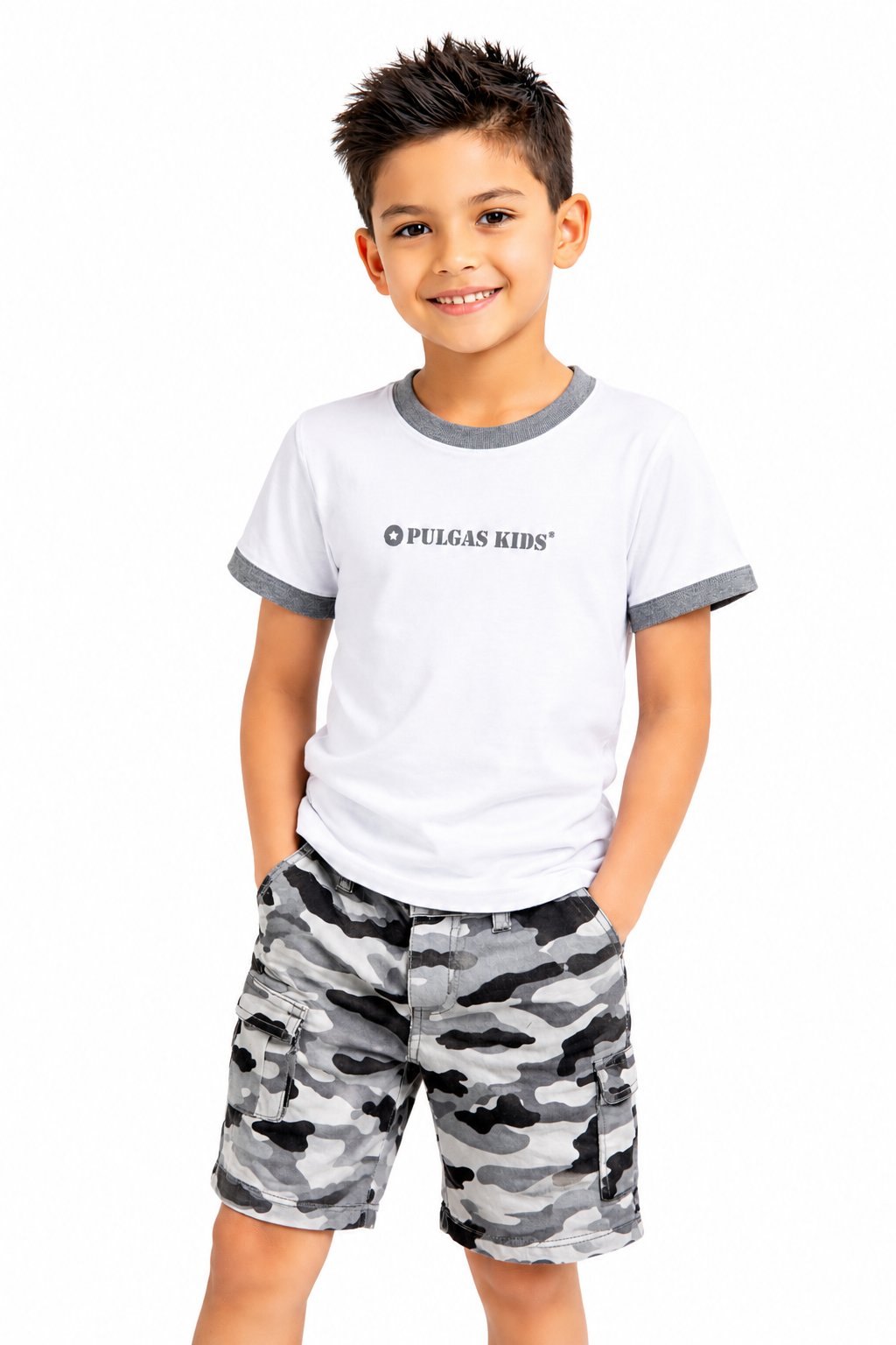 Conjunto Bermuda Gris Militar + Camiseta Licra