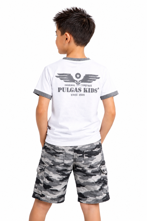 Conjunto Bermuda Gris Militar + Camiseta Licra